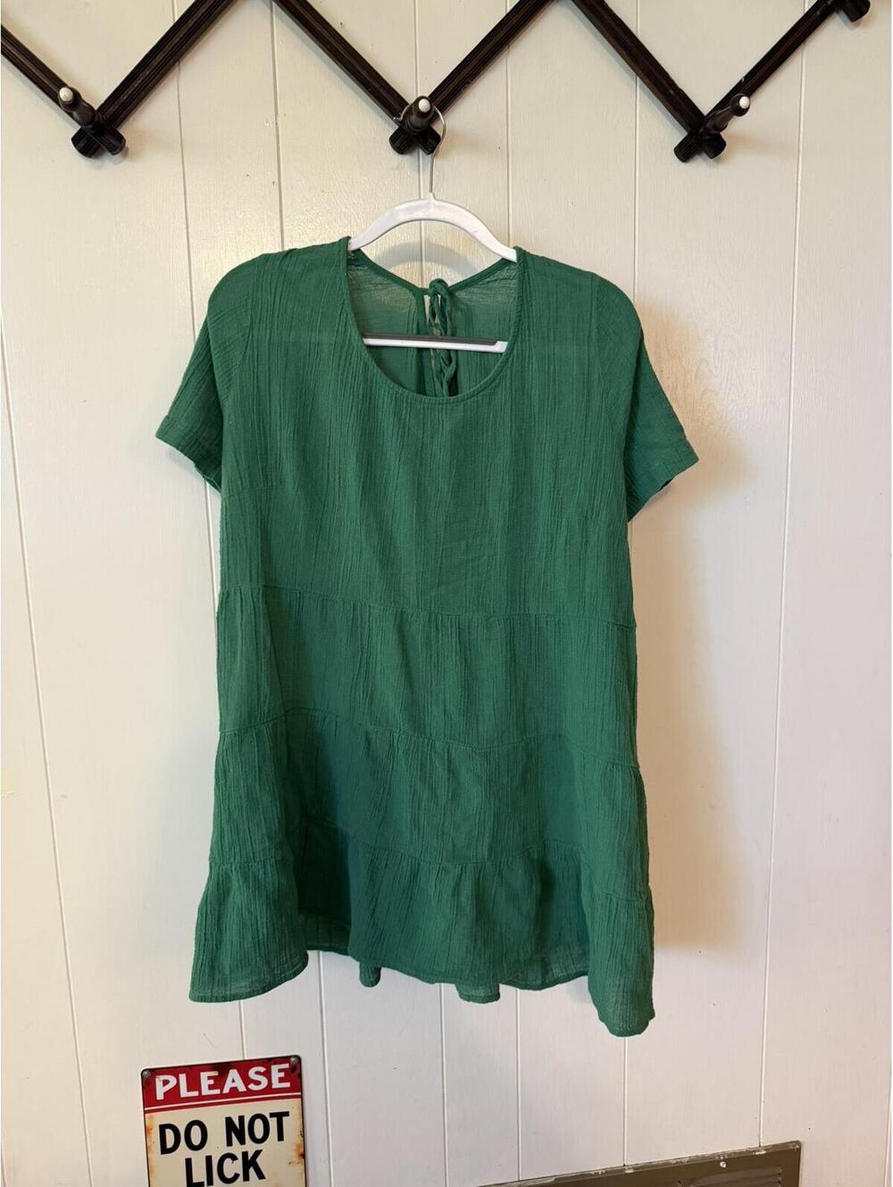Ellos Women’s Green Crinkled Gauze Tie-Back Short Sleeve Top